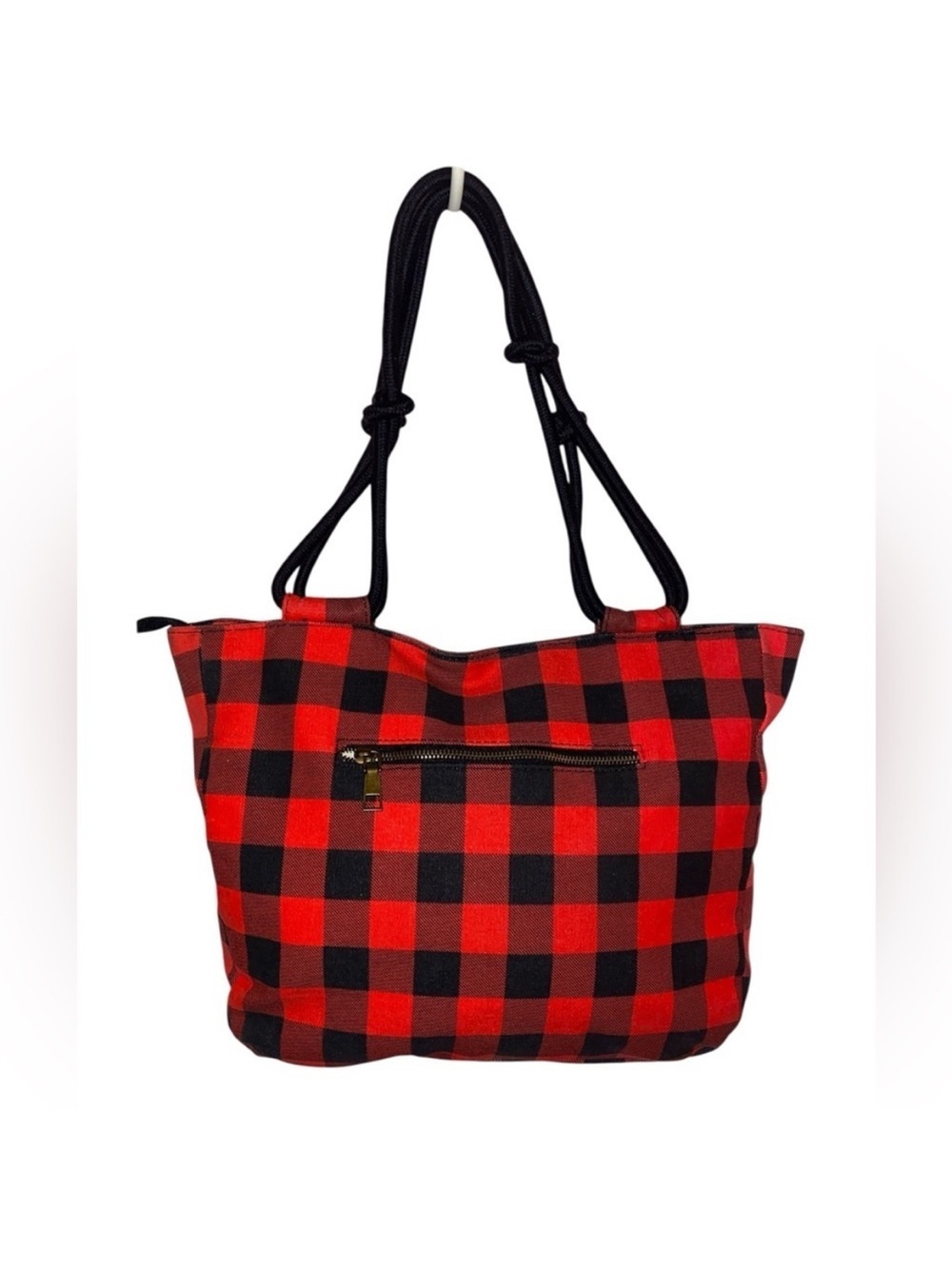Farmhouse is my Style Red & Black Plaid Canvas Tote with Black Rope Straps
